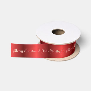 Feliz Navidad Red Satin Christmas Ribbon