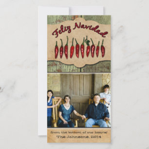 Feliz Navidad Rustic Red Pepper Photo Christmas Holiday Card