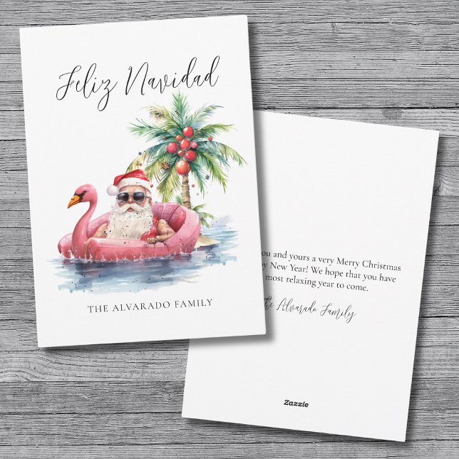 Feliz Navidad Santa Claus Beach Christmas Holiday Card (Christmas Tree Beach Feliz Navidad Holiday Card)