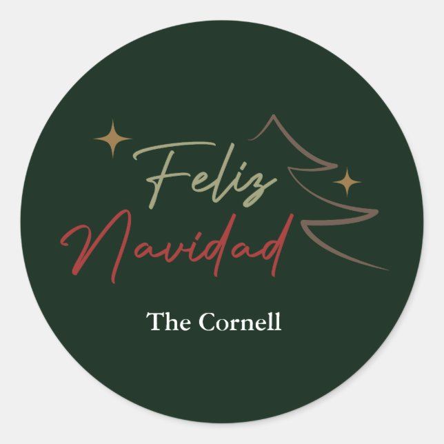 Feliz Navidad Script Classic Round Sticker (Front)