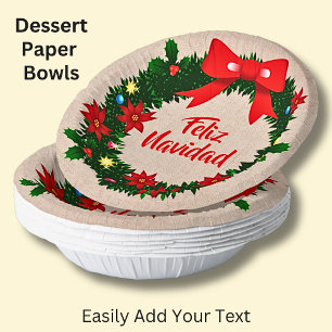 Feliz Navidad Set Merry Christmas Wreath Bow, Paper Plate