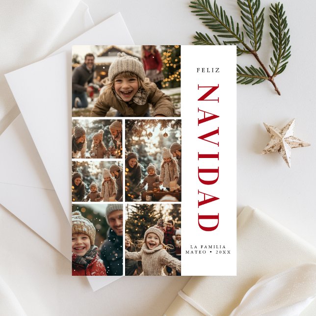 Feliz Navidad Spanish Christmas Family 6 Photo Holiday Card (Creator Uploaded)