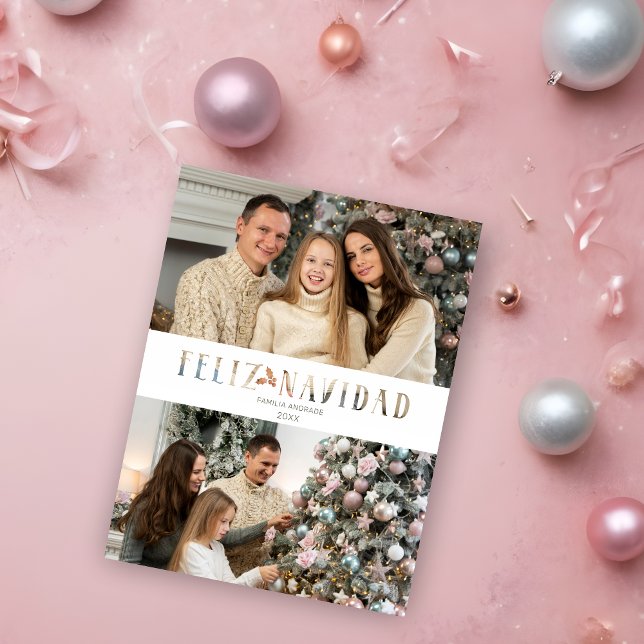 Feliz Navidad Spanish Cut Paper Effect Photo Holiday Postcard (Spanish 2 Photos Collage Christmas Holidays Postcard.)