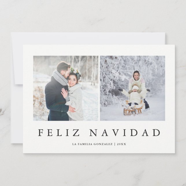Feliz Navidad | Spanish Modern Christmas Two Photo Holiday Card (Front)