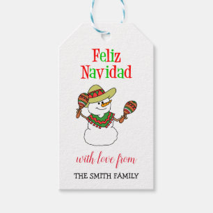 Feliz Navidad Spanish Snowman Personalised Family Gift Tags