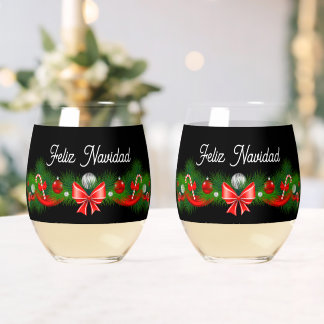 Feliz Navidad Stemless Wine Glass