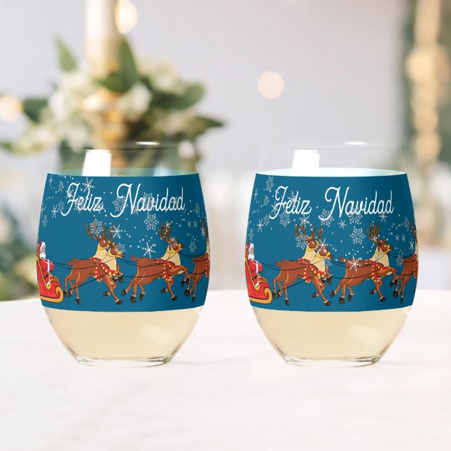 Feliz Navidad Stemless Wine Glass (Insitu (Wedding))