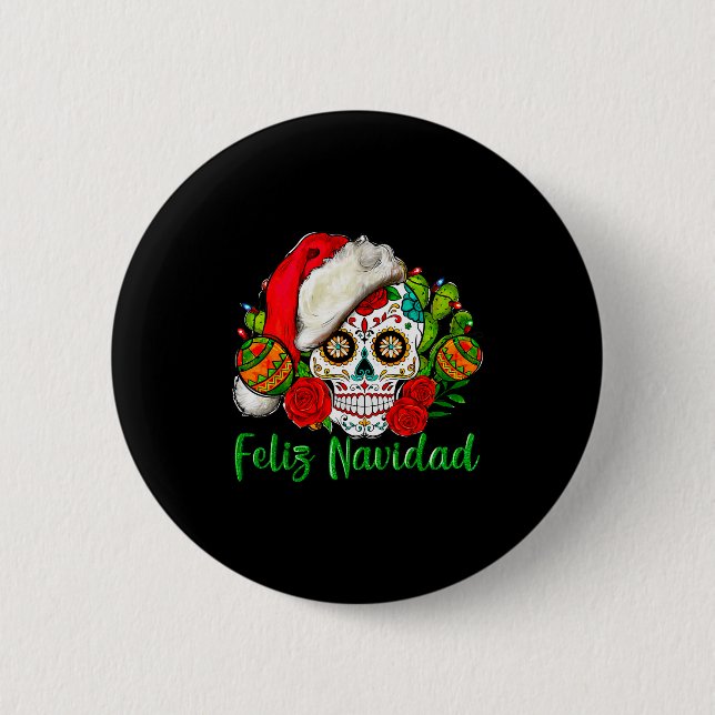 Feliz Navidad Sugar Skull Mexican Christmas  6 Cm Round Badge (Front)