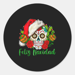Feliz Navidad Sugar Skull Mexican Christmas  Classic Round Sticker