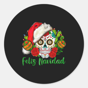 Feliz Navidad Sugar Skull Mexican Christmas  Classic Round Sticker