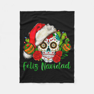 Feliz Navidad Sugar Skull Mexican Christmas Fleece Blanket