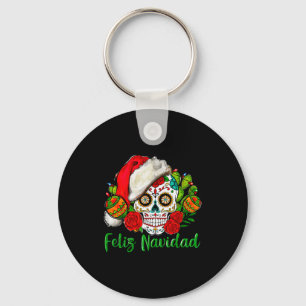 Feliz Navidad Sugar Skull Mexican Christmas Key Ring