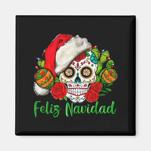 Feliz Navidad Sugar Skull Mexican Christmas  Magnet (Front)
