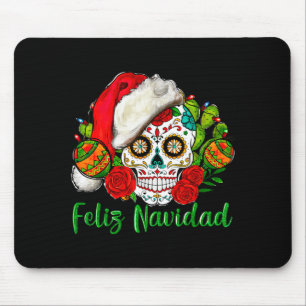 Feliz Navidad Sugar Skull Mexican Christmas Mouse Pad
