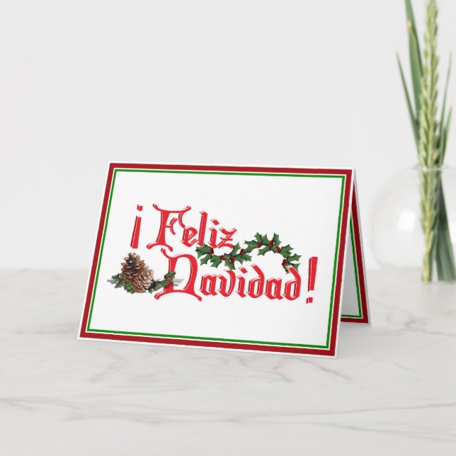 Feliz Navidad Text Design with Pine Cones Holiday Card (Front)