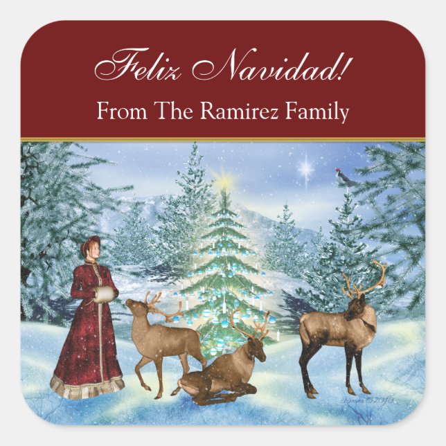 Feliz Navidad Victorian Personalised Gift Stickers (Front)