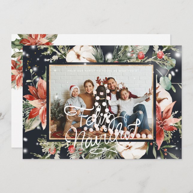 Feliz Navidad | Watercolor Poinsettia Photo Card (Front/Back)