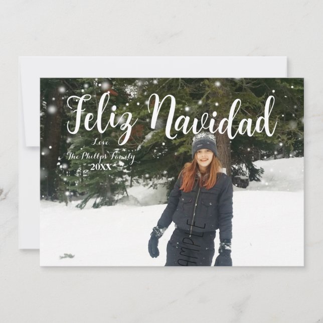 FELIZ NAVIDAD White Type Custom Holiday Photo Card (Front)