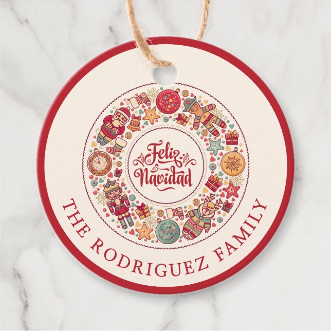 Feliz Navidad Wreath Favour Tags (Front)