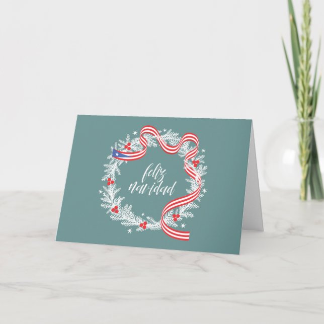 Feliz Navidad Wreath Flat Holiday Card (Front)
