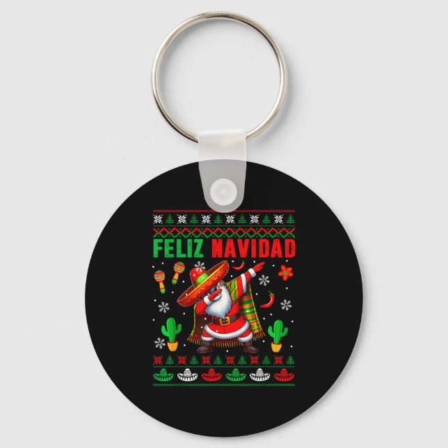 Feliz Navidad Xmas Sweater Santa Sombrero Dabbing  Key Ring (Front)