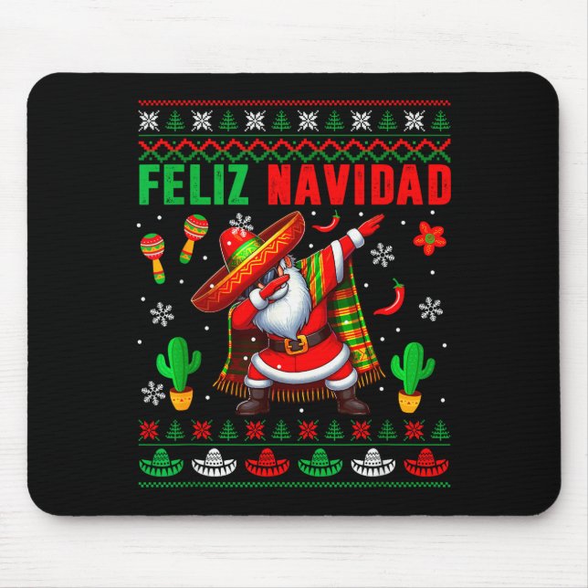 Feliz Navidad Xmas Sweater Santa Sombrero Dabbing  Mouse Pad (Front)