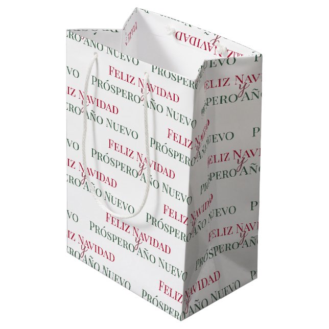 Feliz Navidad y Prospero Año Nuevo    Medium Gift Bag (Back Angled)