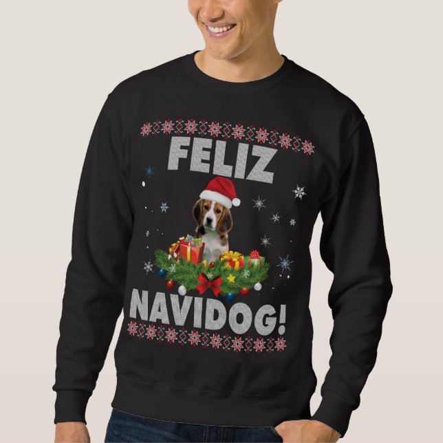 Feliz Navidog Beagle Dog Ugly Sweater Santa Merry  (Front)
