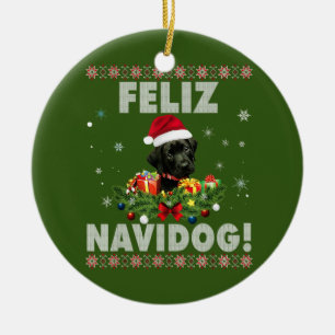 Feliz Navidog Black Labrador Dog Ugly Sweater Ceramic Tree Decoration
