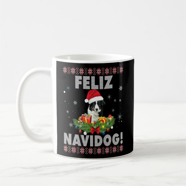 Feliz Navidog Border Collie Dog Ugly Sweater Chris Coffee Mug (Left)