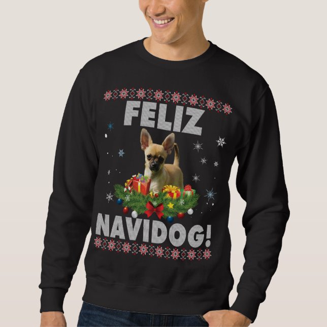 Feliz Navidog Chihuahua Dog Ugly Sweater Santa Chr (Front)