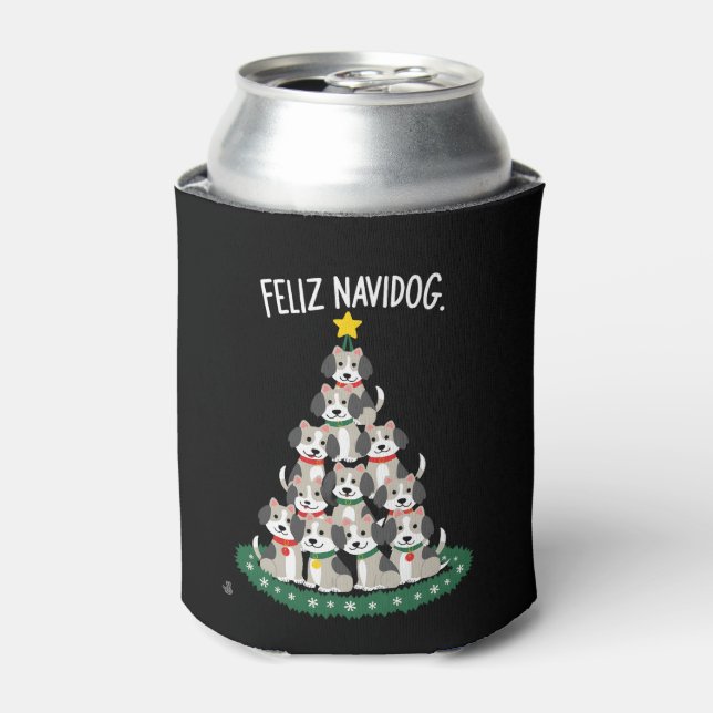 Feliz Navidog Christmas Dog T-Shirt, Funny Cute Xm Can Cooler (Can Front)