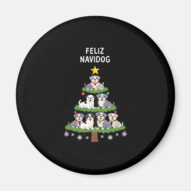 Feliz Navidog Christmas Dog T-Shirt, Funny Cute Xm Magnet (Front)