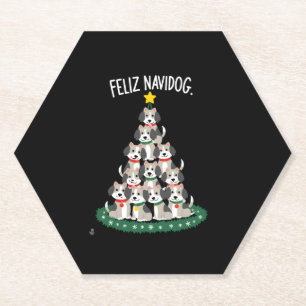 Feliz Navidog Christmas Dog T-Shirt, Funny Cute Xm Paper Coaster