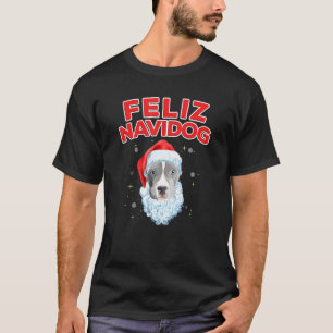 Feliz Navidog Christmas Pitbull Dog With Beard San T-Shirt