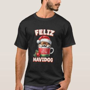 Feliz Navidog Cute Christmas Dog Hot Chocolate T-Shirt