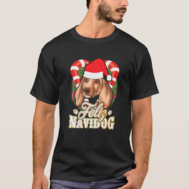 Feliz Navidog Dachshund With Santa Claus Hat Dog C T-Shirt (Front)