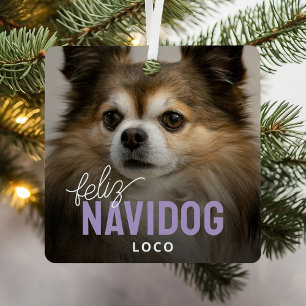 Feliz Navidog Dog Photo Christmas Metal Tree Decoration