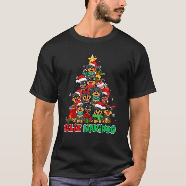 Feliz Navidog Feliz Navidad Christmas Rottweiler D T-Shirt (Front)