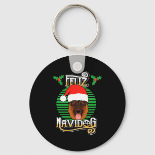 Feliz Navidog German Shepherd Dog Holiday Merry Ch Key Ring