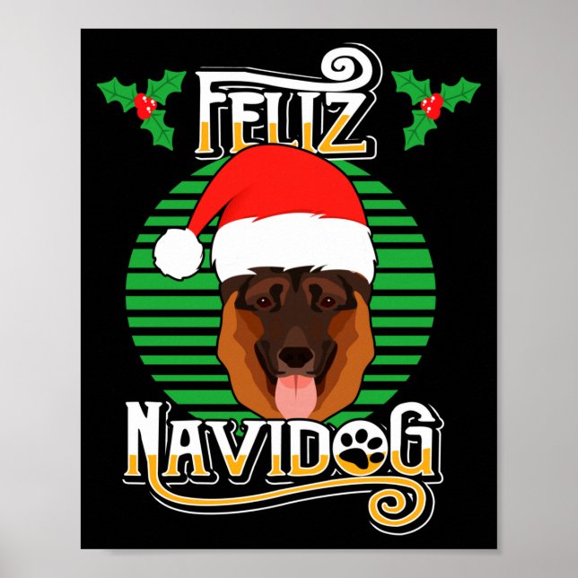 Feliz Navidog German Shepherd Dog Holiday Merry Ch Poster (Front)