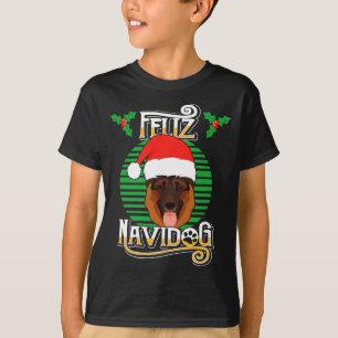 Feliz Navidog German Shepherd Dog Holiday Merry Ch T-Shirt