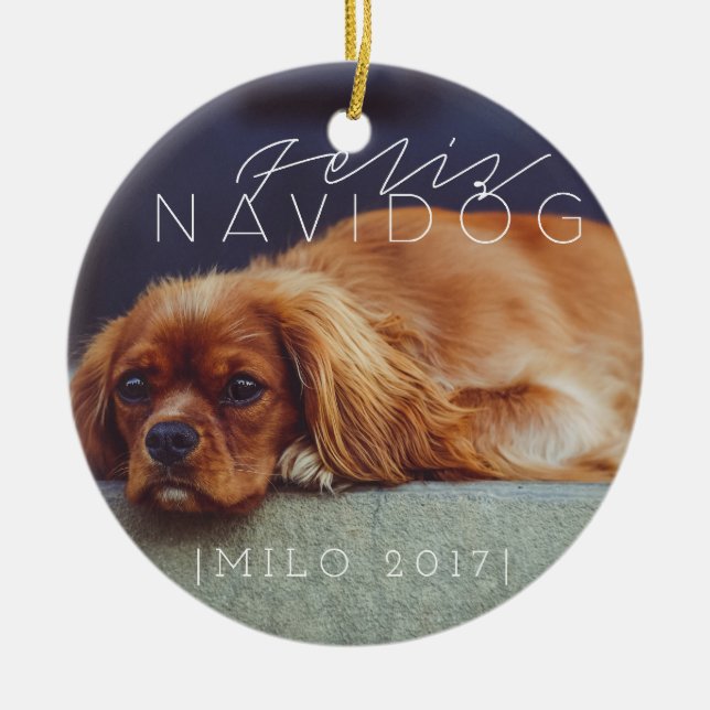 Feliz Navidog | Holiday Photo Ceramic Tree Decoration (Front)