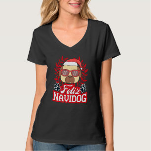 Feliz Navidog Navidad Pug Santa Hat Merry Christma T-Shirt