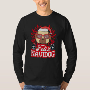 Feliz Navidog Navidad Pug Santa Hat Merry Christma T-Shirt