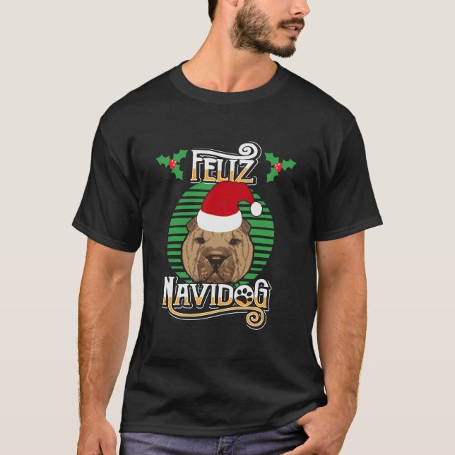 Feliz Navidog Shar Pei Dog Holiday Merry Christmas T-Shirt (Front)