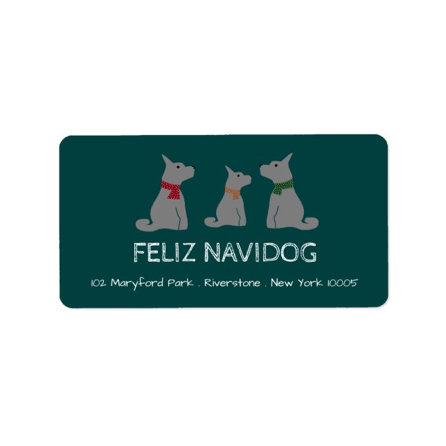 Feliz Navidog, Spanish Style Christmas Label (Front)