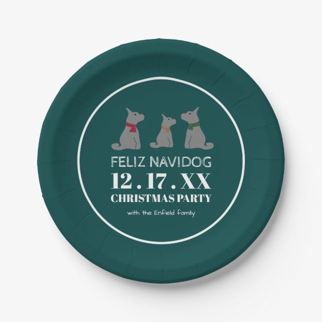 Feliz Navidog, Spanish Style Christmas Paper Plate (Front)