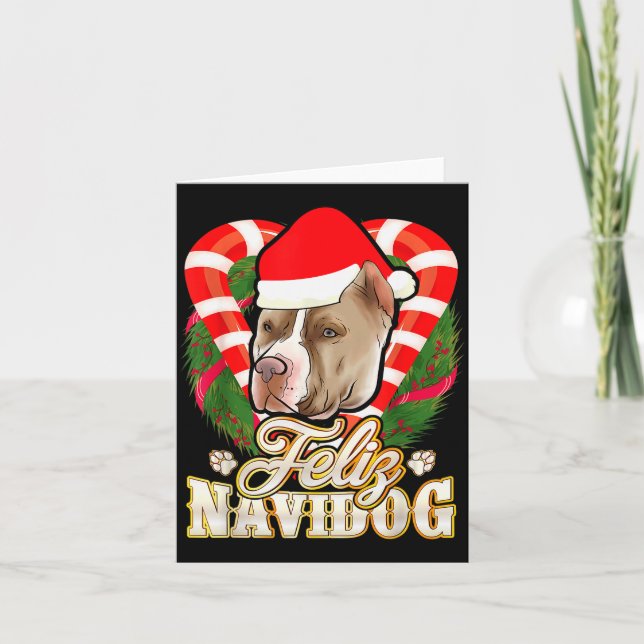 Feliz Navidog Tbull With Santa Claus Hat Ttie Chri Card (Front)
