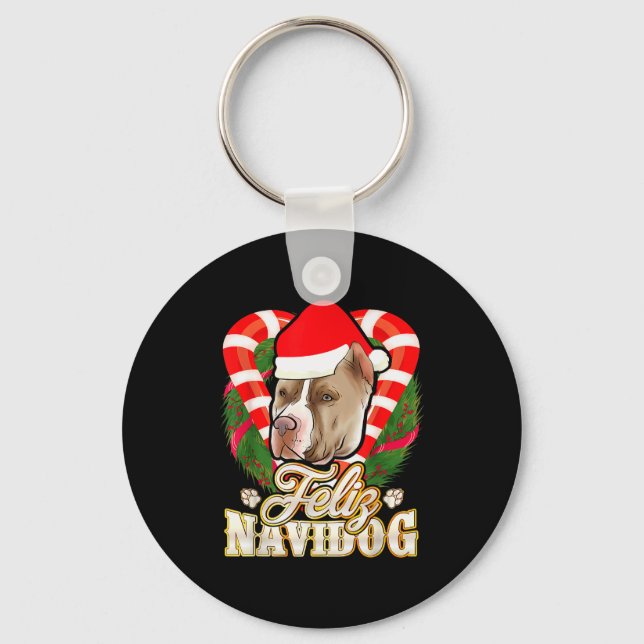 Feliz Navidog Tbull With Santa Claus Hat Ttie Chri Key Ring (Front)